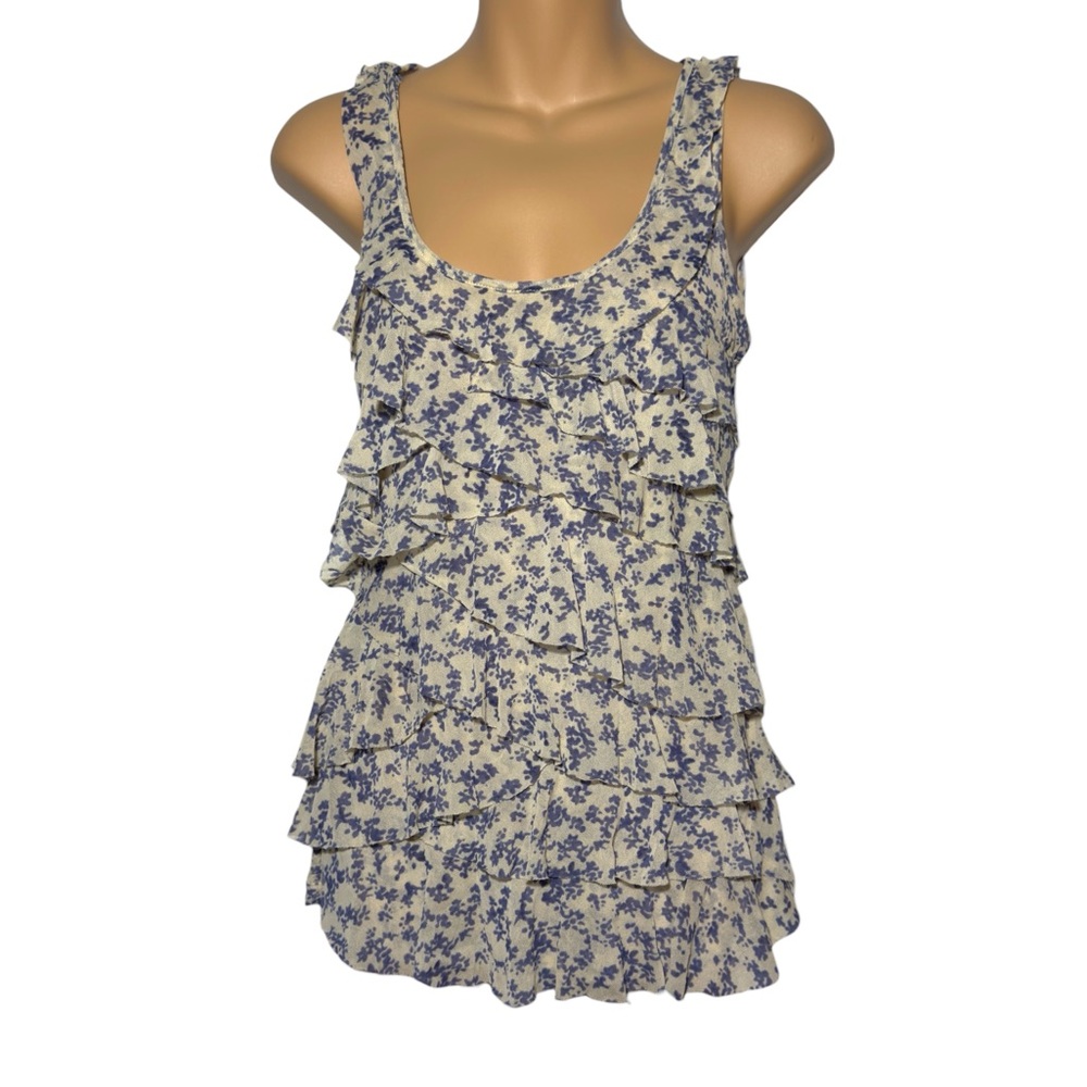 Express Tank Top Womens M Beige Floral Lace Sleeveless Sheer Y2K Boho Festival